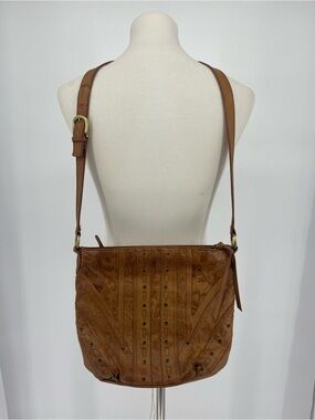 Cabin Creek Vintage Tooled Leather Crossbody Purse Tan Boho Western Festival Bag